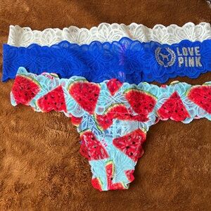 Set of three Victoria’s Secret PINK lace thongs size M